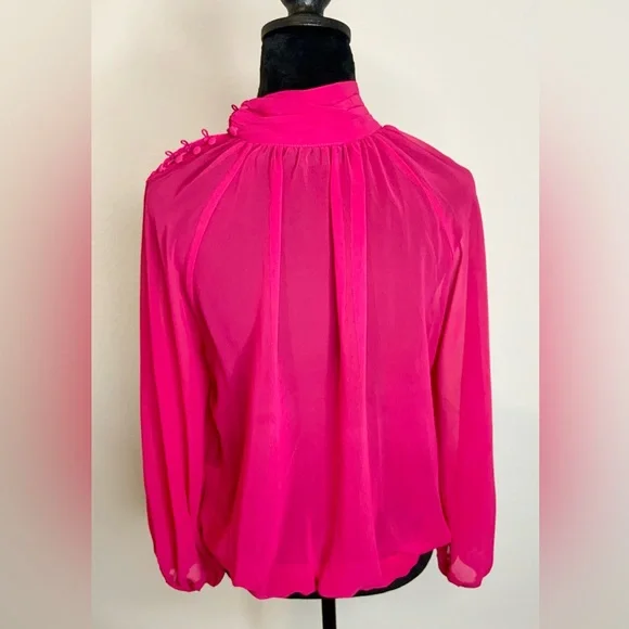 Hot Pink Sheer High-Neck Blouse with Button Detail – Size M - Picture 3 of 6